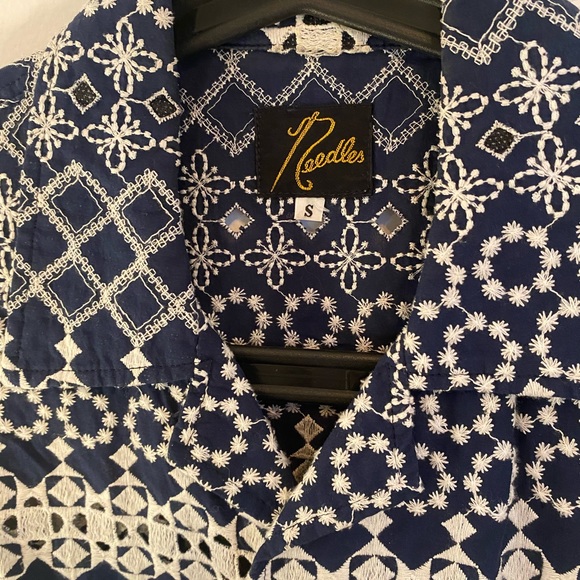 Needles Embroidered Cabana Shirt, Navy and White - Picture 2 of 5